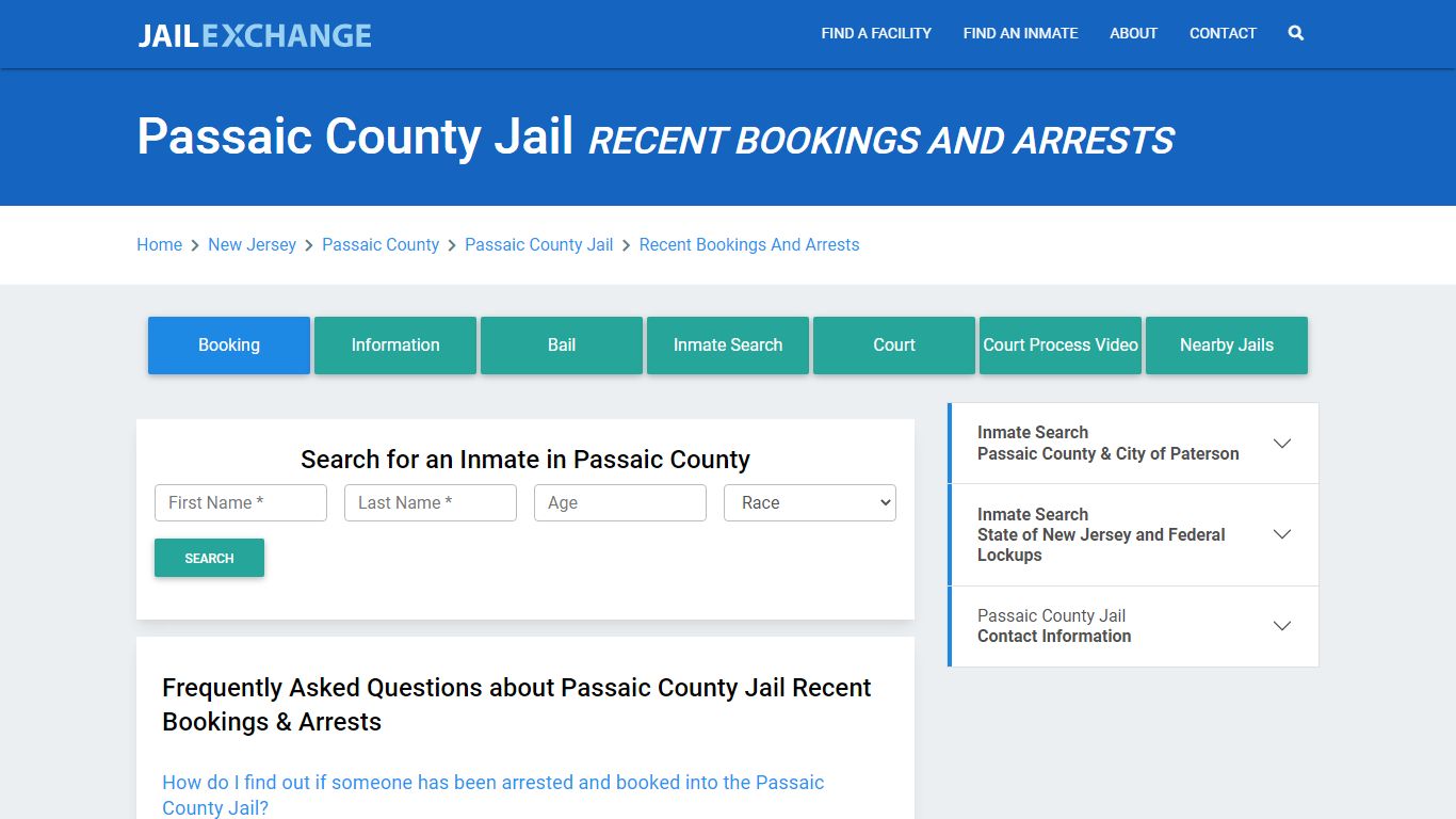 Passaic County Jail Recent Bookings And Arrests - Jail Exchange