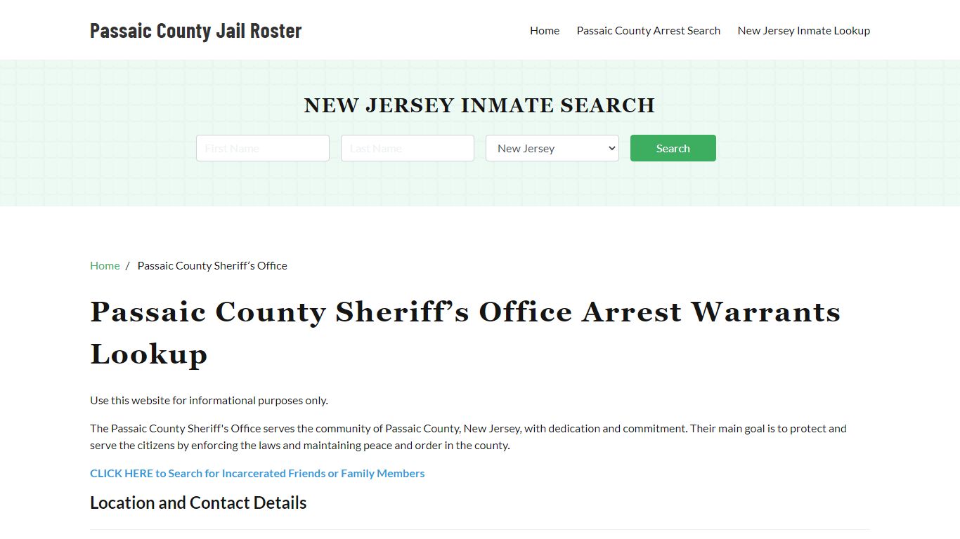 Passaic County Sheriff Office, NJ, Arrest Warrants Search